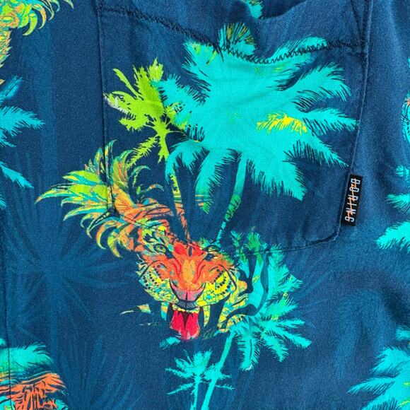 Baja Llama 121 Do One Nighthawk Button Up Hawaiian Shirt Mens XXL Blue Tigers - Picture 9 of 16